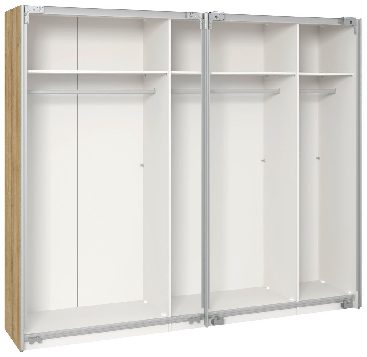SCHWEBETÜRENSCHRANK 253/215/65 cm 2-türig Weiß, Eichefarben  - Edelstahlfarben/Eichefarben, Design, Glas/Holzwerkstoff (253/215/65cm) - Boxxx