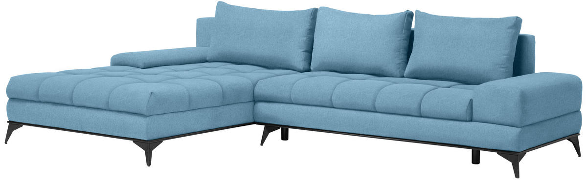 SEDEŽNA GARNITURA, tkanina modra  - modra/črna, Design, kovina/tekstil (212/315cm) - Carryhome