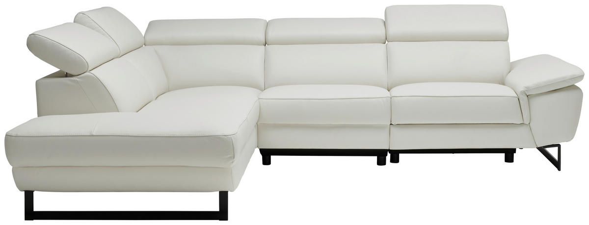 ECKSOFA in Echtleder Weiss  - Weiss/Schwarz, Modern, Leder/Metall (225/281cm) - Celina Home