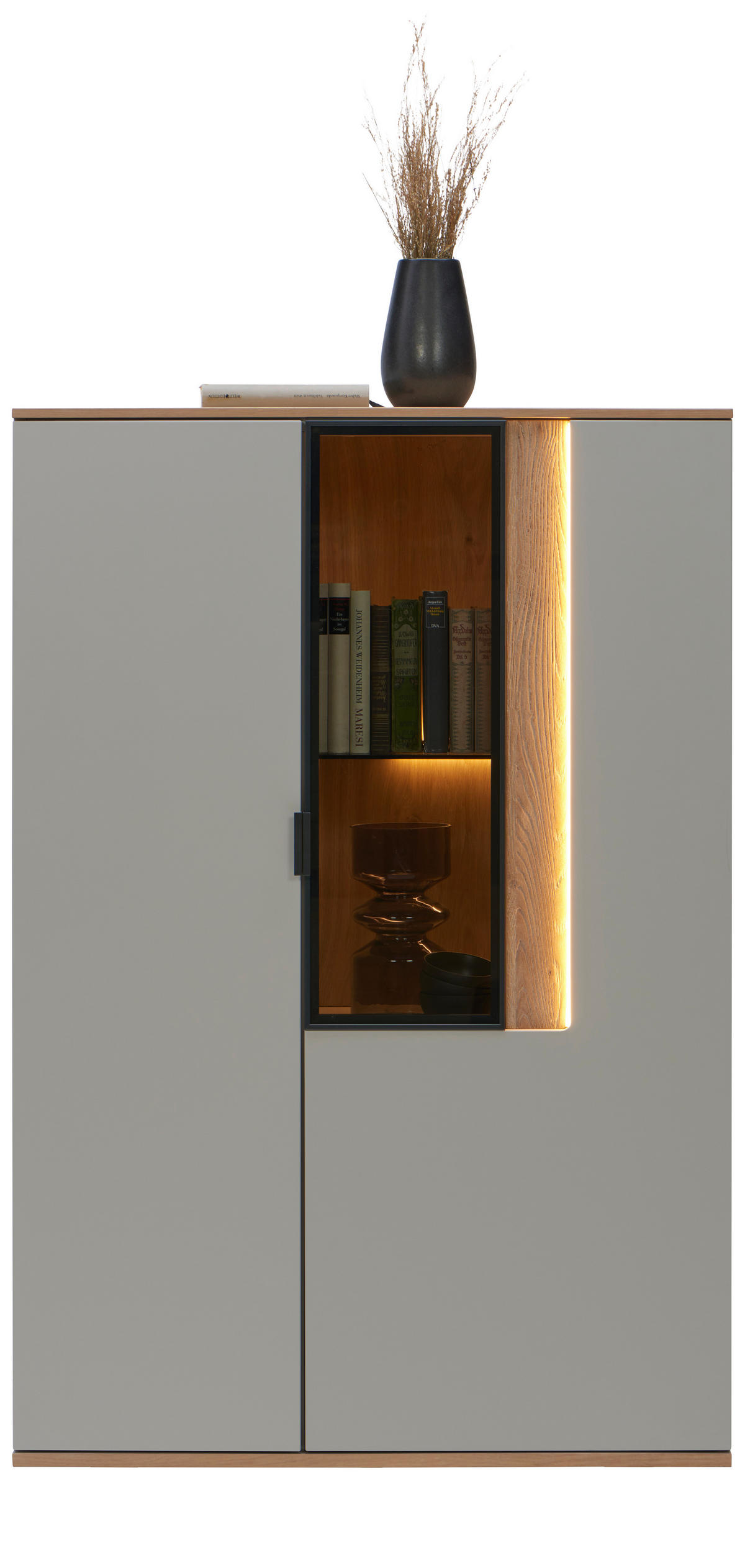 HIGHBOARD  in 92,9/136,6/42 cm  - Eichefarben/Hellgrau, MODERN, Glas/Holz (92,9/136,6/42cm) - Dieter Knoll