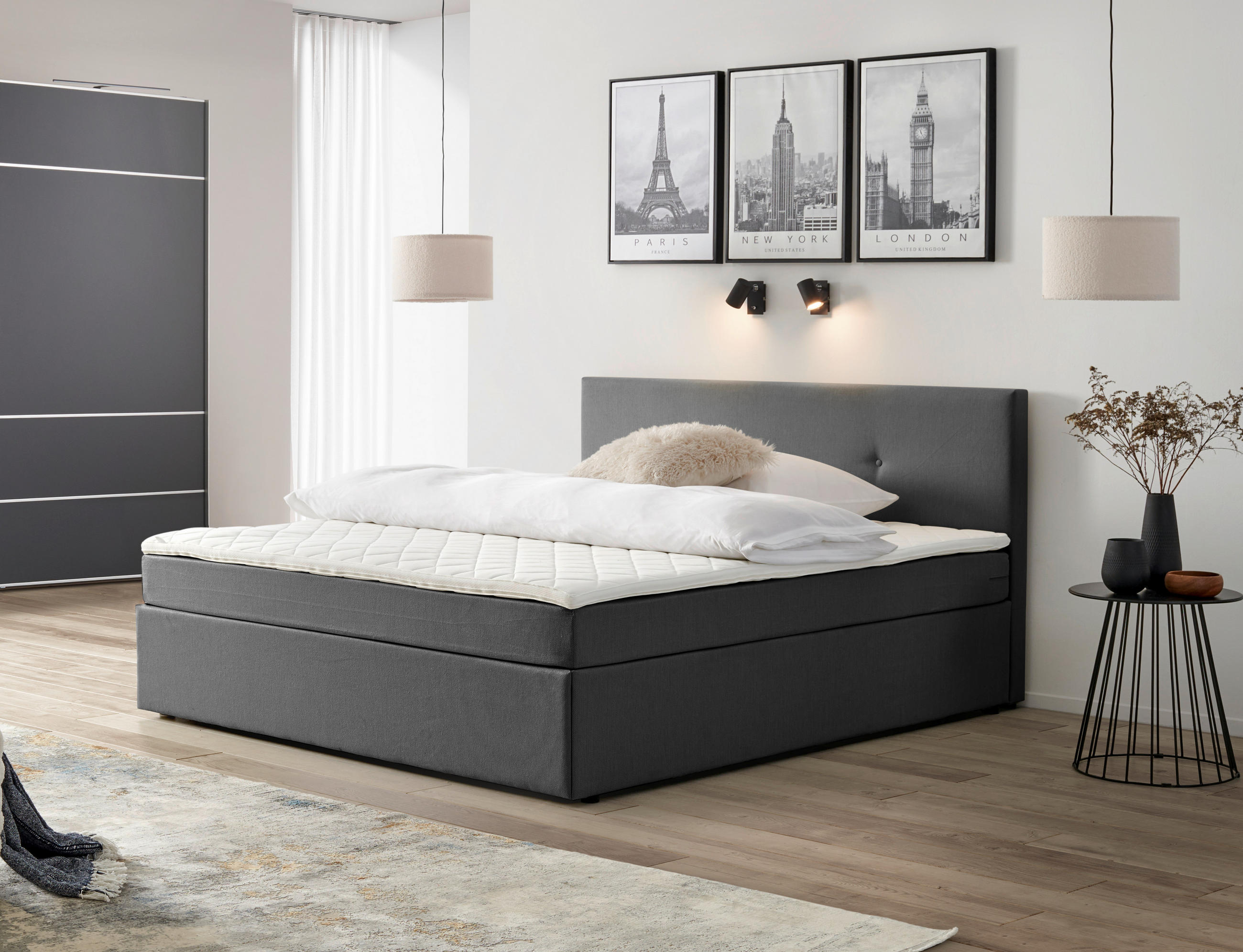 P & B Boxbett Grau 160x200 cm