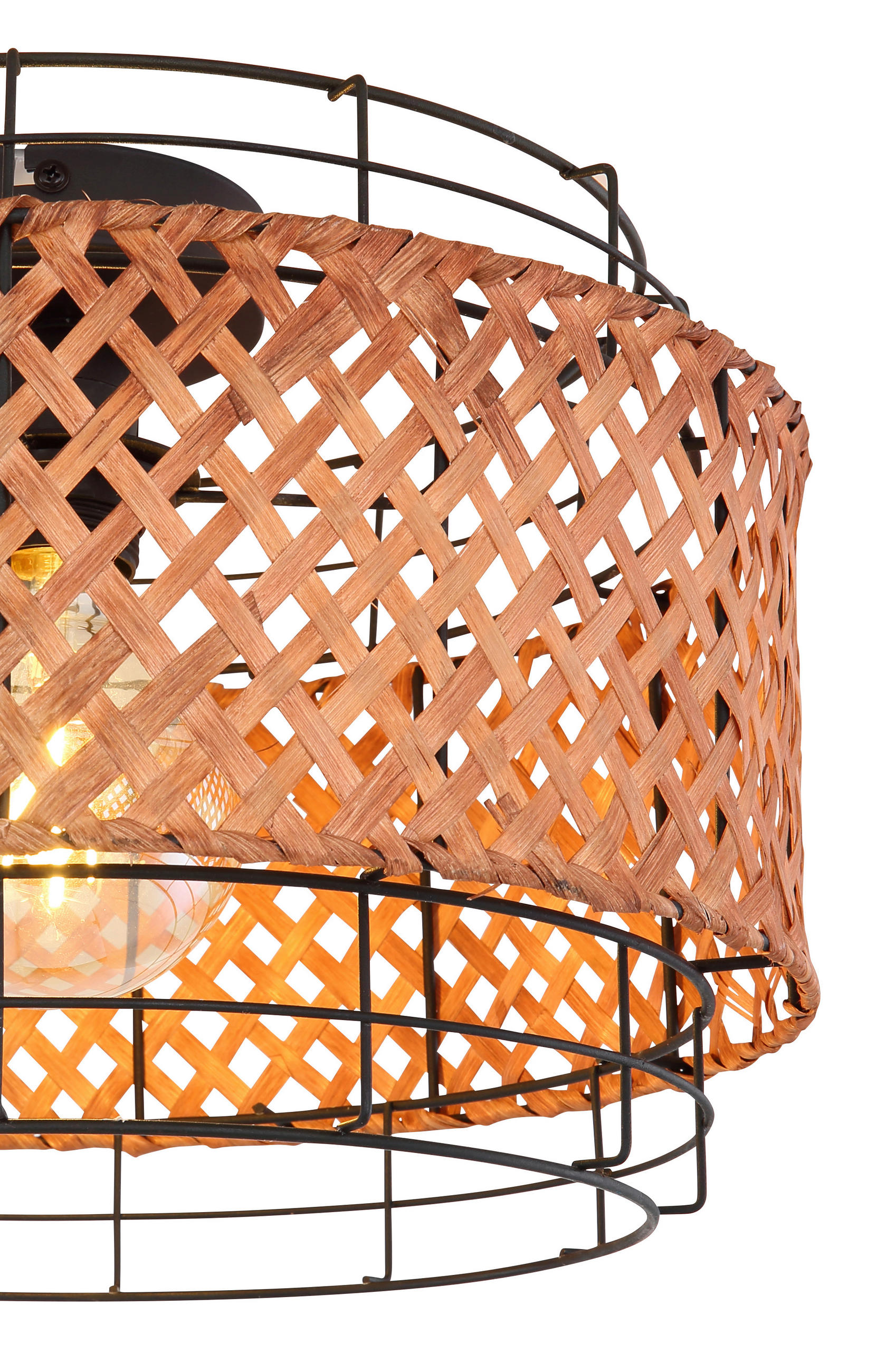 Thumbnail - Globo Deckenleuchte, Schwarz, Dunkelbraun, Metall, Naturmaterialien, 24.5 cm, Lampen & Leuchten, Innenbeleuchtung, Leuch...