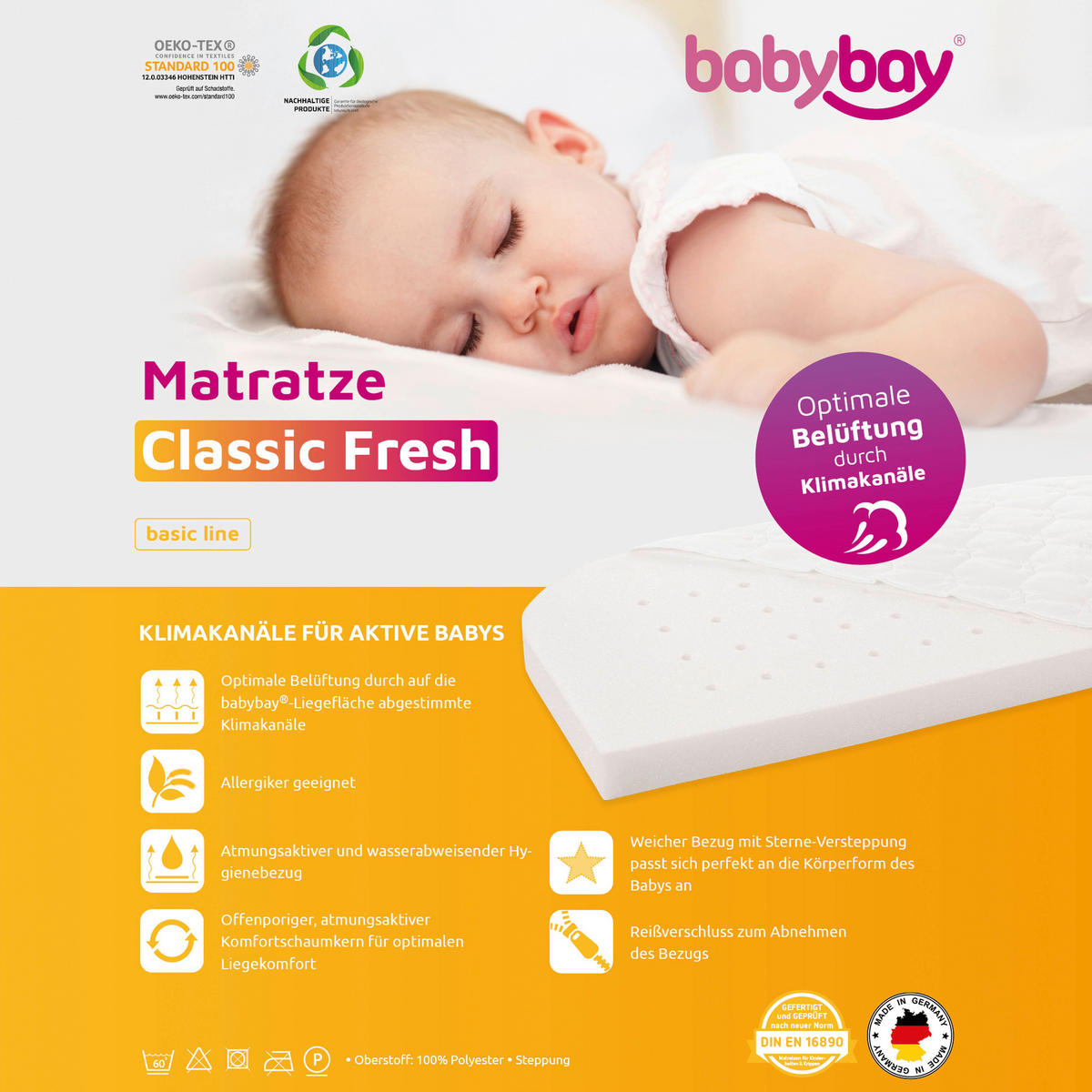 BEISTELLBETTMATRATZE Babybay Maxi und Boxpring 89/49,5 cm  - Weiß, Basics, Textil (89/49,5cm) - Babybay