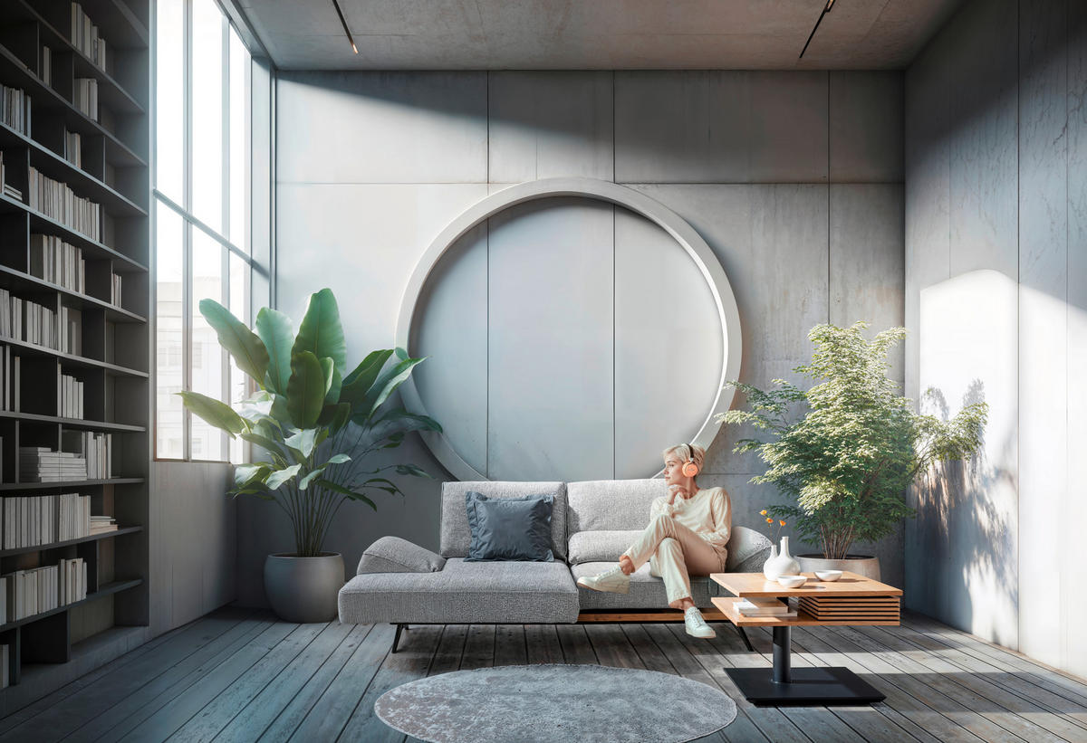 ECKSOFA Beige Chenille  - Beige/Schwarz, Design, Holz/Textil (132/240cm) - Koinor