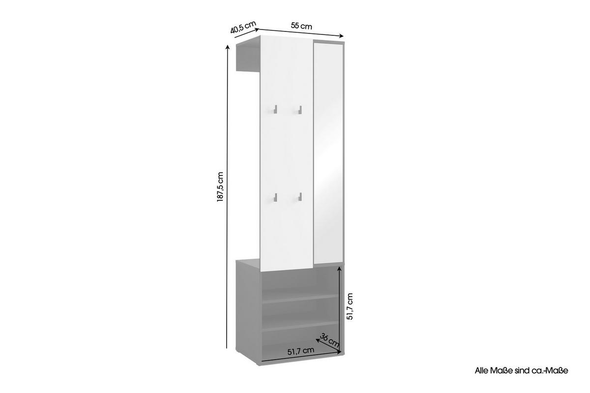 GARDEROBE  in 55/187,5/40,5 cm  - Schwarz/Weiß, Design, Holzwerkstoff (55/187,5/40,5cm) - MID.YOU