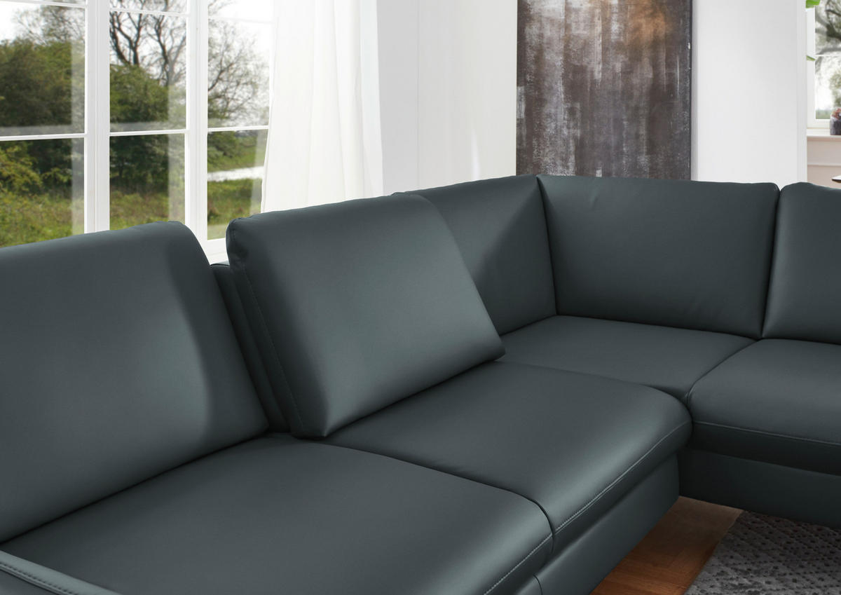 ECKSOFA in Echtleder Blaugrau  284/220 cm  - Blaugrau/Alufarben, KONVENTIONELL, Leder/Metall (284/220cm) - Beldomo Premium