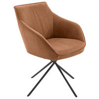 ARMLEHNSTUHL  Lederauswahl, Stoffauswahl, Typenauswahl, Gestellauswahl, automatische Rückholfunktion, Sitzfläche 320° drehbar  Echtleder  - Cognac/Schwarz, Design, Leder/Metall (60/84/67cm) - Koinor