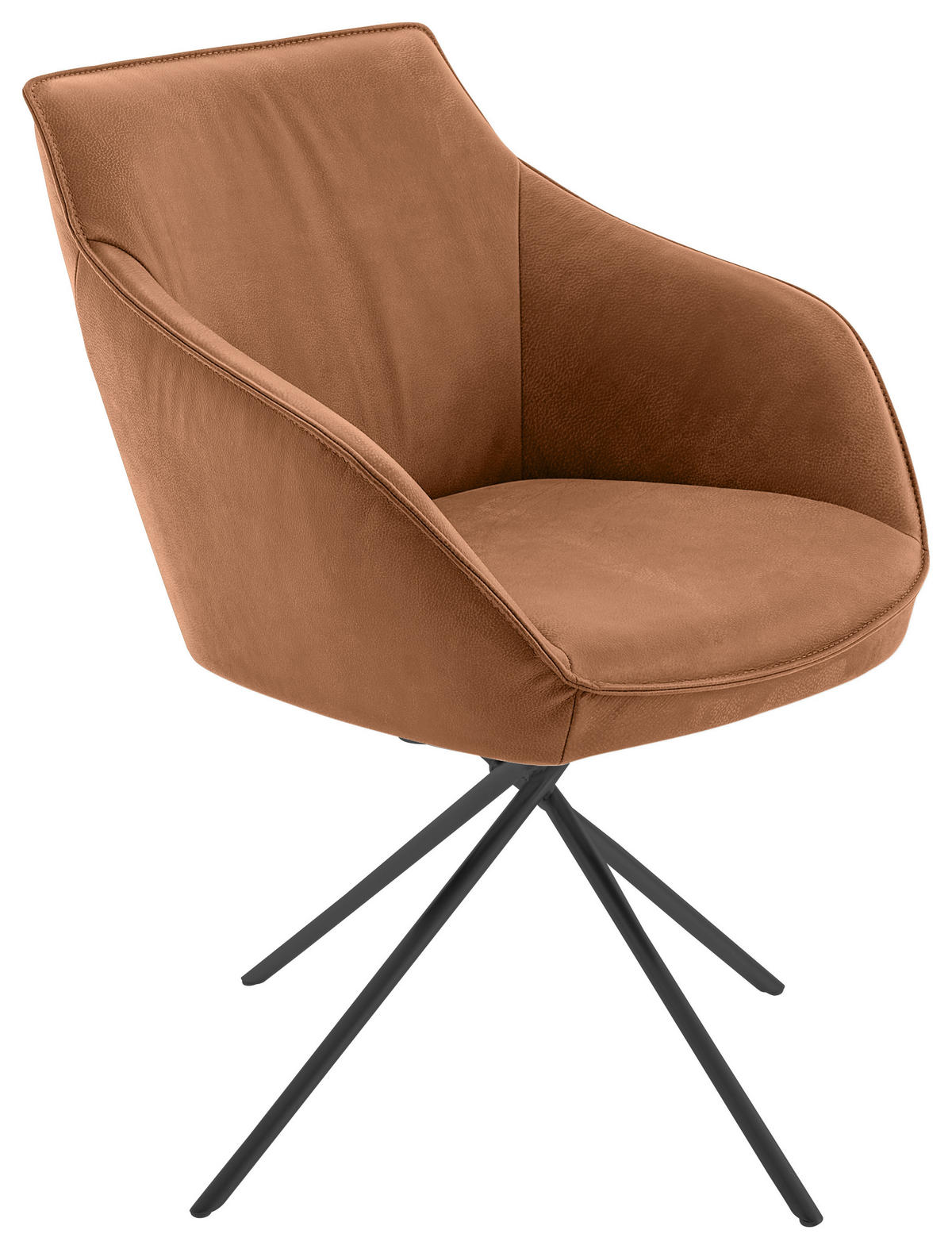ARMLEHNSTUHL  Lederauswahl, Stoffauswahl, Typenauswahl, Gestellauswahl, automatische Rückholfunktion, Sitzfläche 320° drehbar  Echtleder  - Cognac/Schwarz, Design, Leder/Metall (60/84/67cm) - Koinor