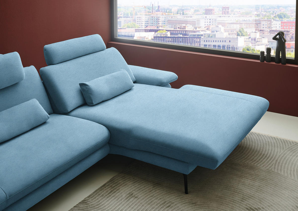ECKSOFA  in Chenille, Flachgewebe Blau  284/180 cm  - Blau/Schwarz, Design, Textil/Metall (284/180cm) - Dieter Knoll