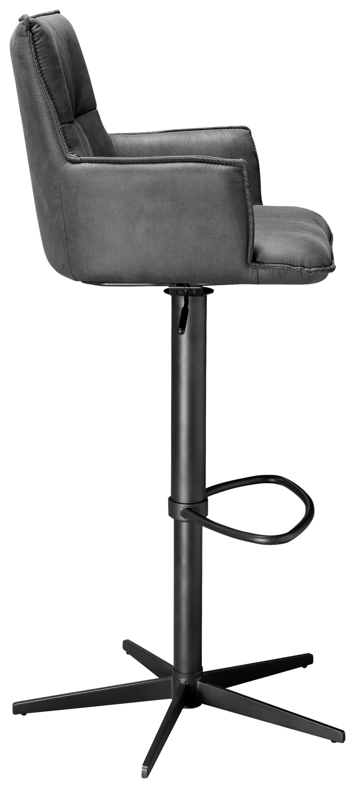 BARHOCKER Mikrofaser Schwarz, Dunkelgrau Eisen Wippfunktion, Sitzfläche 360° drehbar, inklusive Armlehnen, automatische Rückholfunktion  - Dunkelgrau/Schwarz, Design, Textil/Metall (56/110/55cm) - Novel