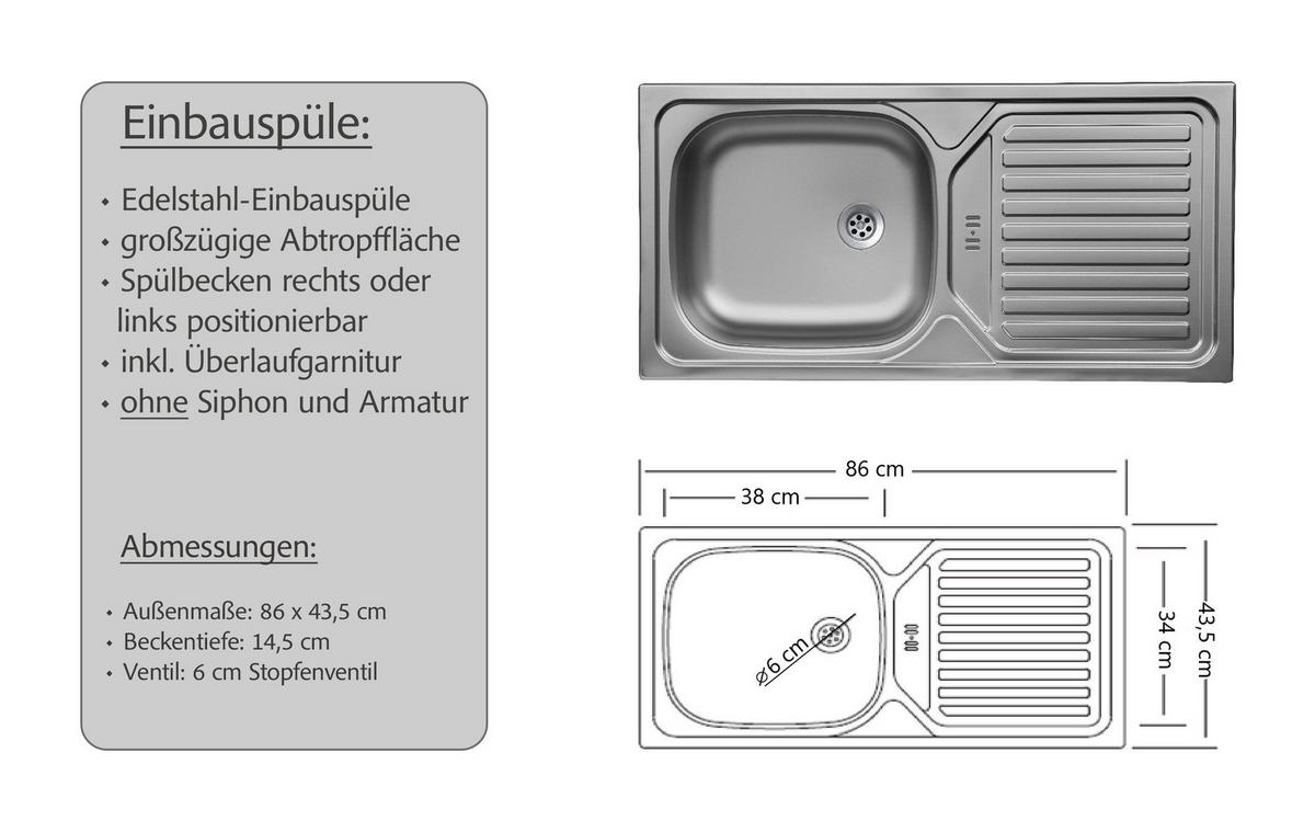 KÜCHENBLOCK 300 cm   in Weiss, Eichefarben  - Weiss/Eichefarben, Lifestyle, Holzwerkstoff/Metall (300cm) - Held