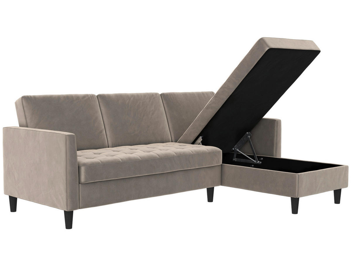 ECKSOFA PALERMO in Velours Taupe  - Taupe/Schwarz, Basics, Kunststoff/Textil (213/154cm) - Livetastic