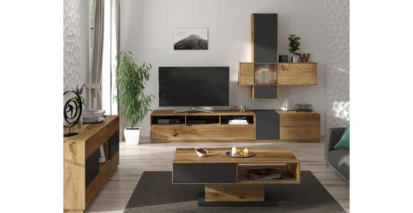 COUCHTISCH in Glas, Holz 115/65/44 cm - Eichefarben/Anthrazit, Design, Glas/Holz (115/65/44cm) - Valnatura