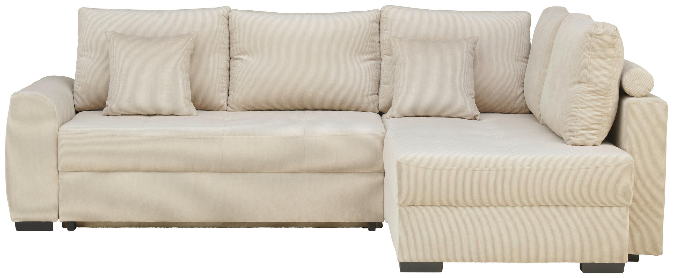 Ecksofa inkl. Funktionen NORIS Beige Cord  - Beige/Schwarz, Design, Kunststoff/Textil (265/182cm) - Stylife