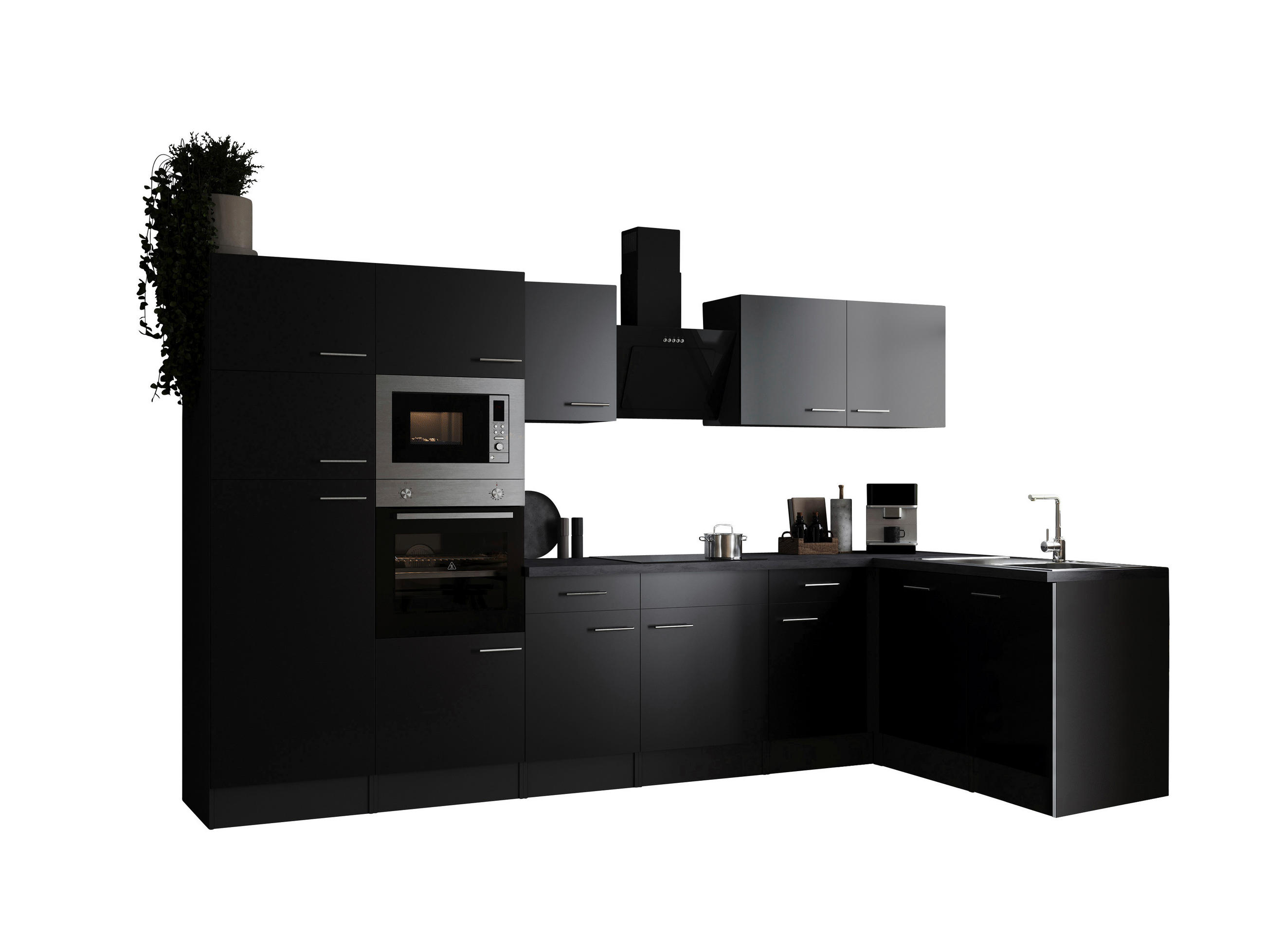 ECKKÜCHE 340/172 cm  in Grau, Schwarz  - Silberfarben/Schwarz, Design, Holzwerkstoff/Metall (340/172cm) - Respekta
