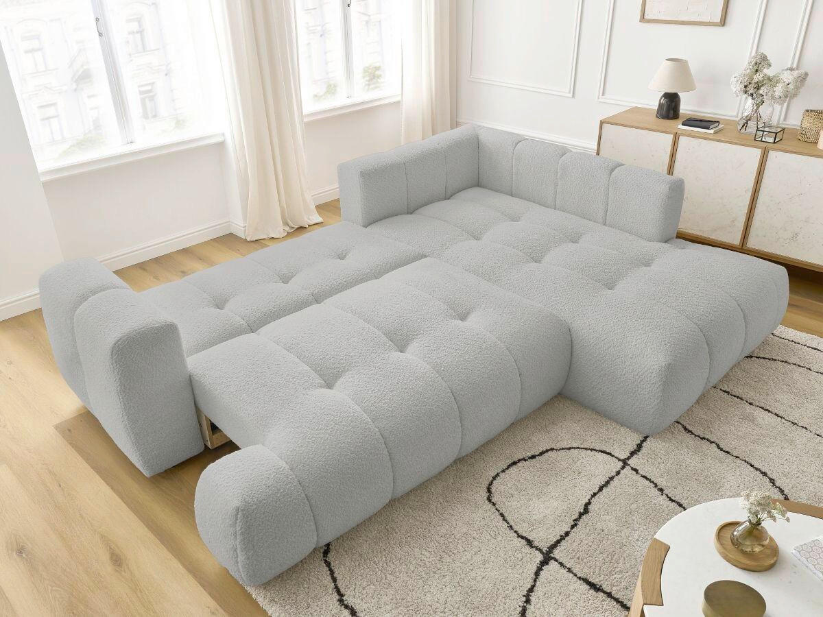 ECKSCHLAFSOFA FUJI Bouclé Hellgrau  inkl.  - Hellgrau/Schwarz, MODERN, Kunststoff/Textil (282/204cm)