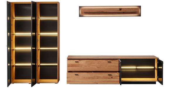 WOHNWAND  in Anthrazit, Eichefarben  333/190/50 cm  - Eichefarben/Anthrazit, Natur, Glas/Holz (333/190/50cm) - Linea Natura