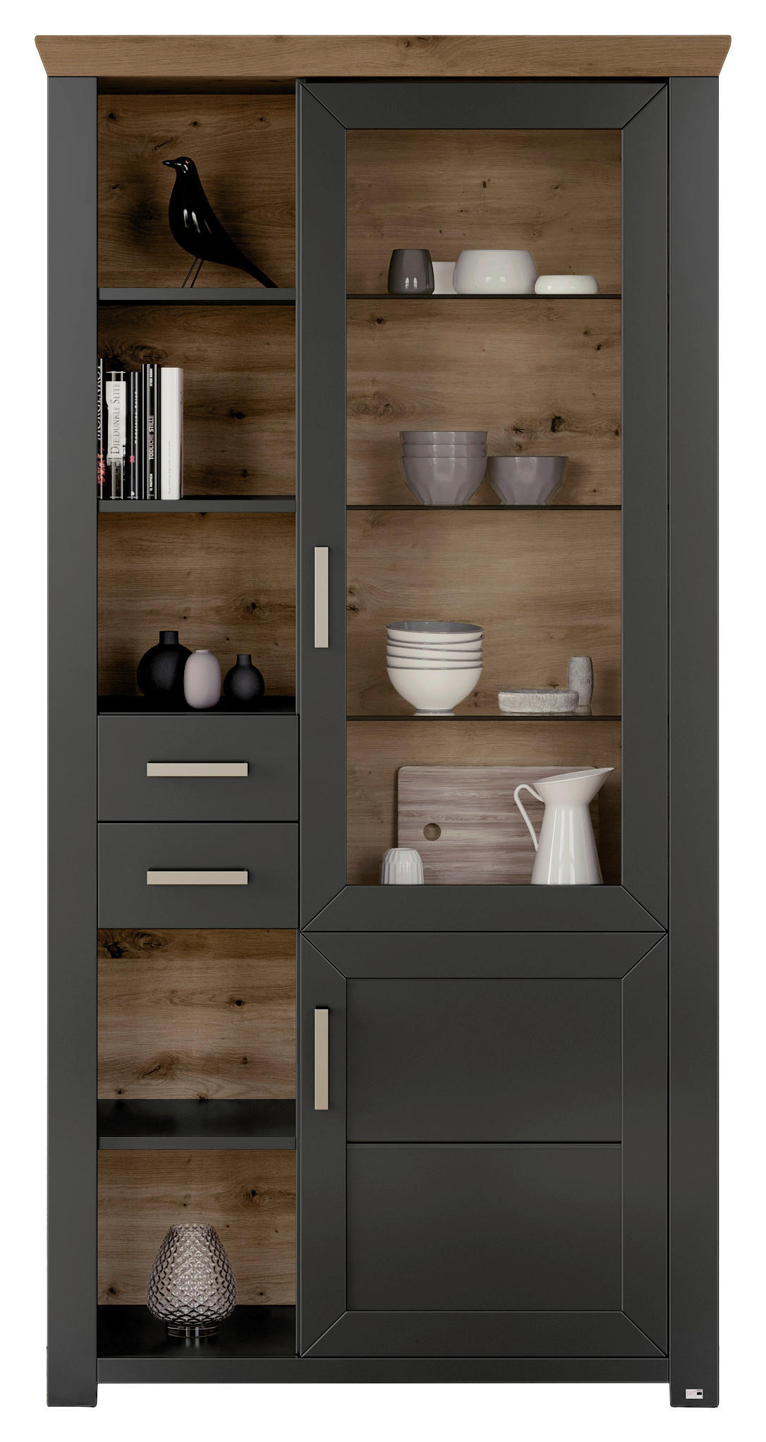 VITRINE in Graphitfarben, Eiche Artisan  - Graphitfarben/Eiche Artisan, Design, Glas/Holzwerkstoff (104,5/206,6/42,2cm) - SetOne by Musterring