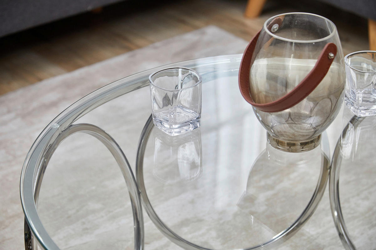 COUCHTISCH Sicherheitsglas, Klarglas 80/80/40 cm rund Klar, Silberfarben  - Klar/Silberfarben, Design, Glas/Metall (80/80/40cm) - Livetastic