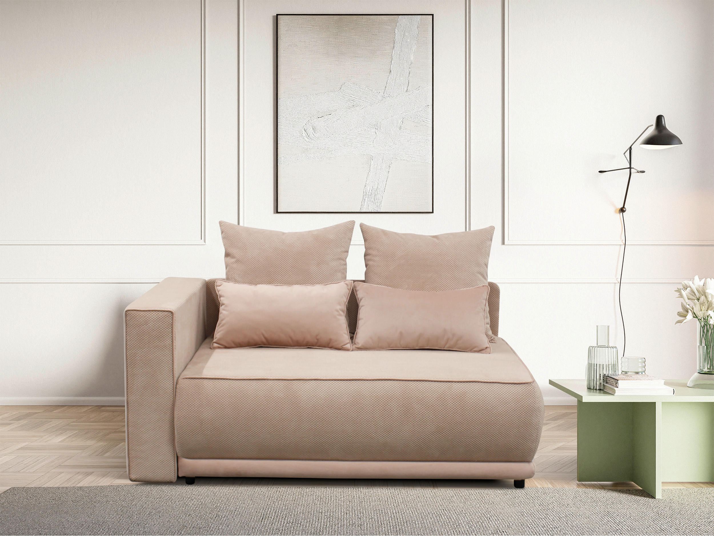 RÉCAMIERE IGA Rosa Plüsch  - Schwarz/Rosa, Design, Kunststoff/Textil (168/73/99cm) - MID.YOU