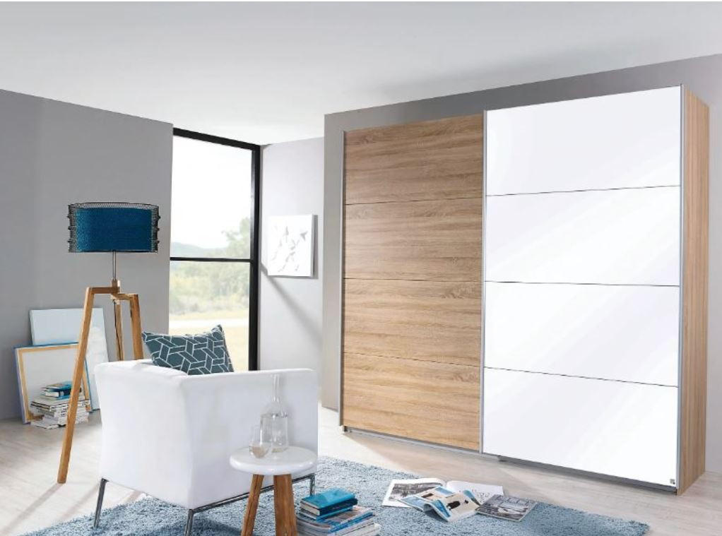DULAP CU UȘI CULISANTE in stejar San Remo  - alb/stejar San Remo, Modern, sticlă/metal - Carryhome