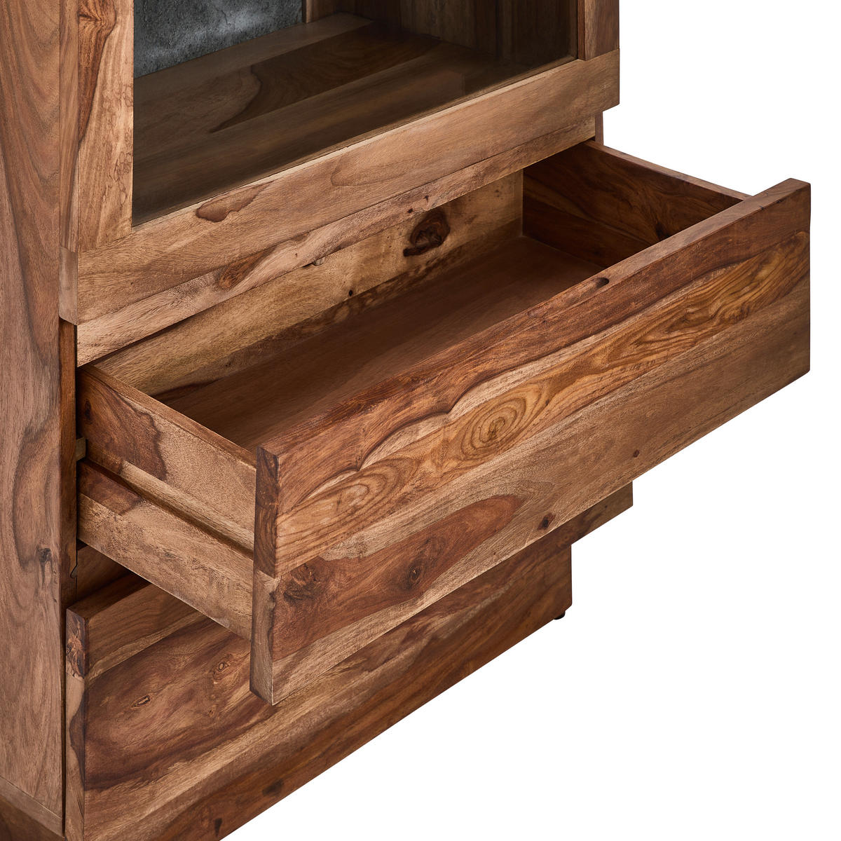VITRINE in vollmassiv Akazie, Sheesham Naturfarben  - Naturfarben/Grau, Design, Glas/Holz (68/186/41cm) - Livetastic