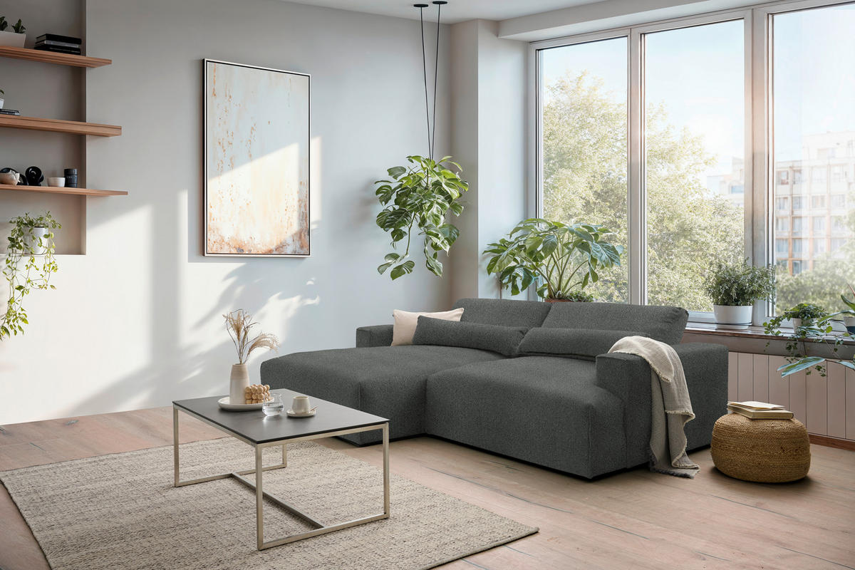 ECKSOFA Felicia in Chenille Anthrazit  187/268 cm  - Anthrazit/Schwarz, Design, Kunststoff/Textil (187/268cm) - Stylife