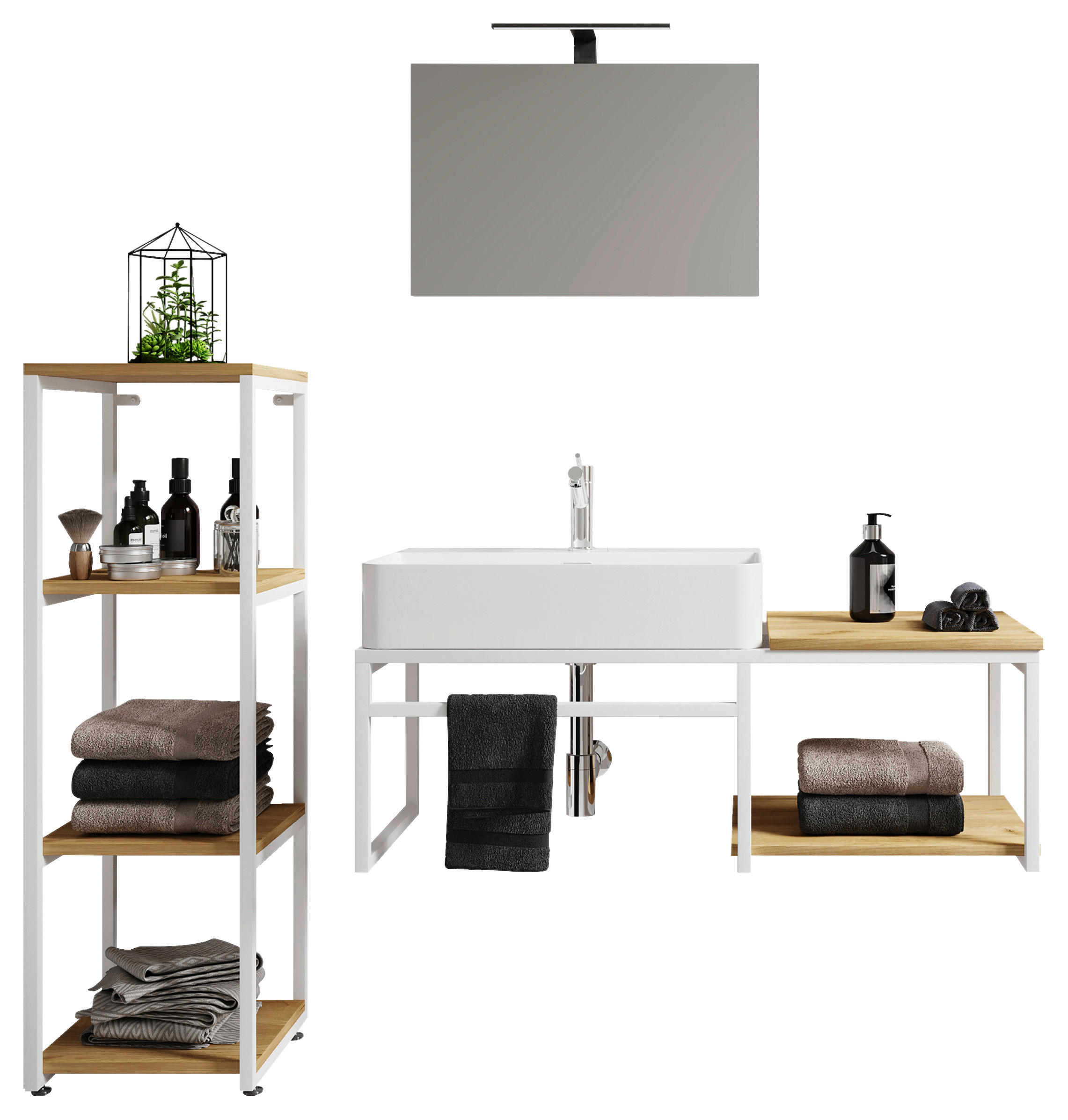 BADEZIMMER 4-teilig  in 135 cm  - Honigeiche/Weiss, Modern, Glas/Keramik (135cm) - MID.YOU