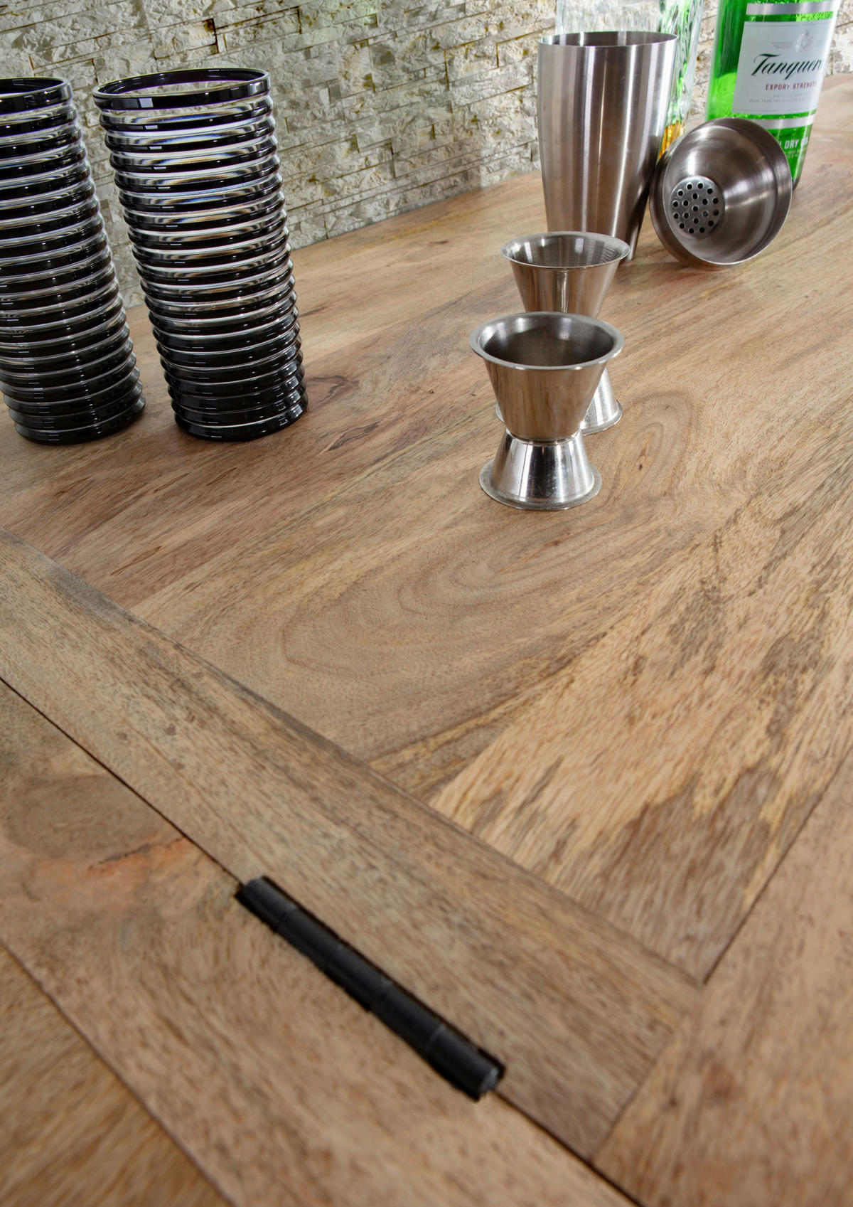 BAR Mangoholz massiv Naturfarben  - Schwarz/Naturfarben, Design, Holz/Metall (100-150/122/55cm) - Landscape
