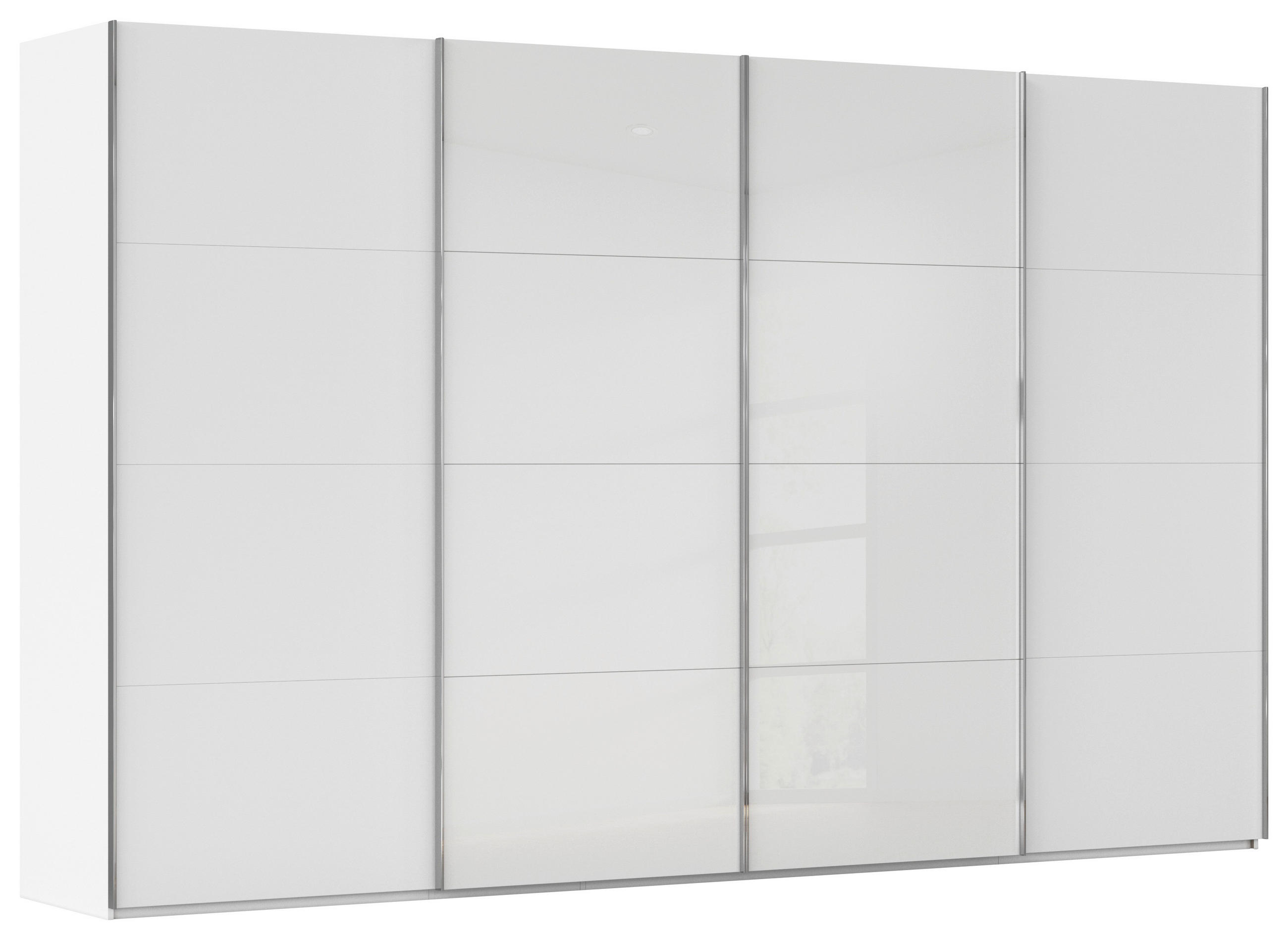 SCHWEBETÜRENSCHRANK 361/223/68 cm 4-türig Weiß  - Chromfarben/Weiß, KONVENTIONELL, Glas/Holzwerkstoff (361/223/68cm) - Novel