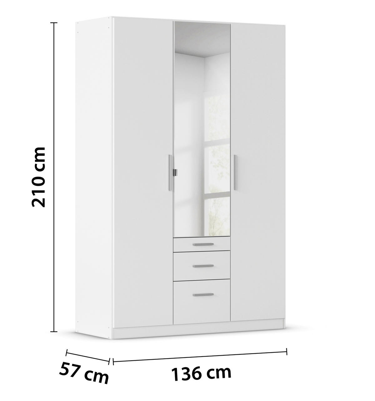 DREHTÜRENSCHRANK 136/197/54 cm,  in Weiß, 3-türig  - Alufarben/Weiß, KONVENTIONELL, Glas/Holzwerkstoff (136/197/54cm) - home24
