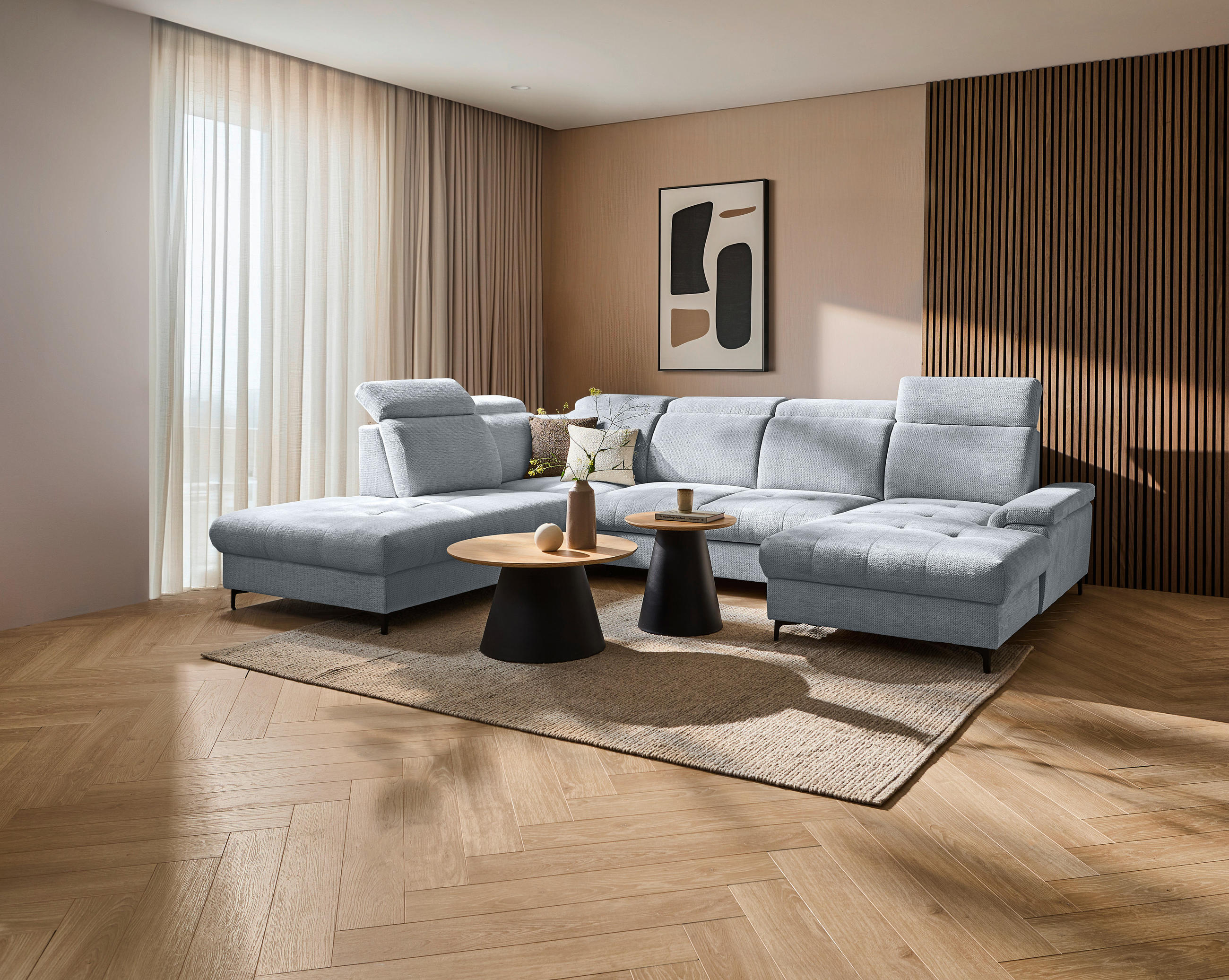 WOHNLANDSCHAFT in Struktur Grau  - Schwarz/Grau, Design, Textil/Metall (270/364/190cm) - Stylife