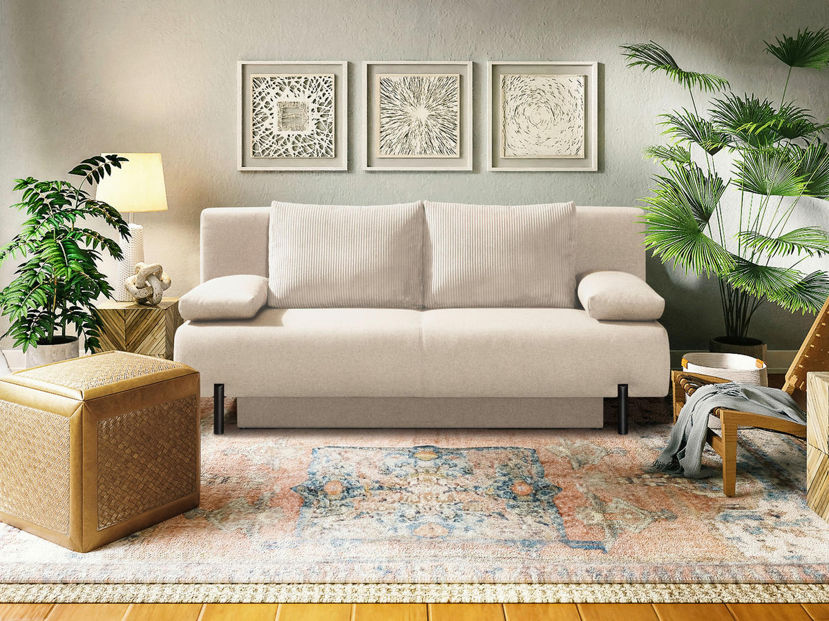 SCHLAFSOFA Webstoff Naturfarben  - Schwarz/Naturfarben, KONVENTIONELL, Textil/Metall (197/88/89cm) - Novel