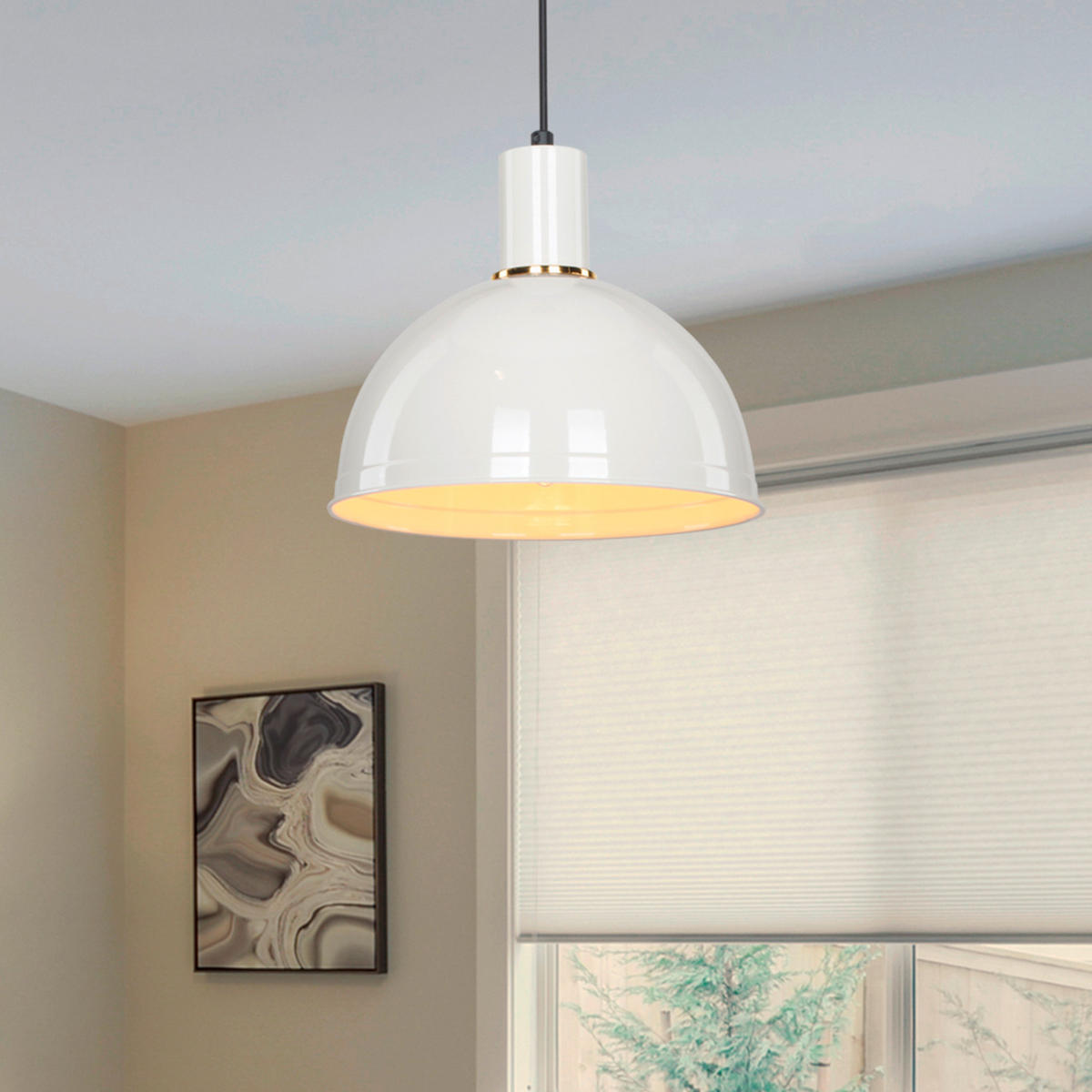 HÄNGELEUCHTE 27/90 cm  - Goldfarben/Weiß, Basics, Metall (27/90cm)