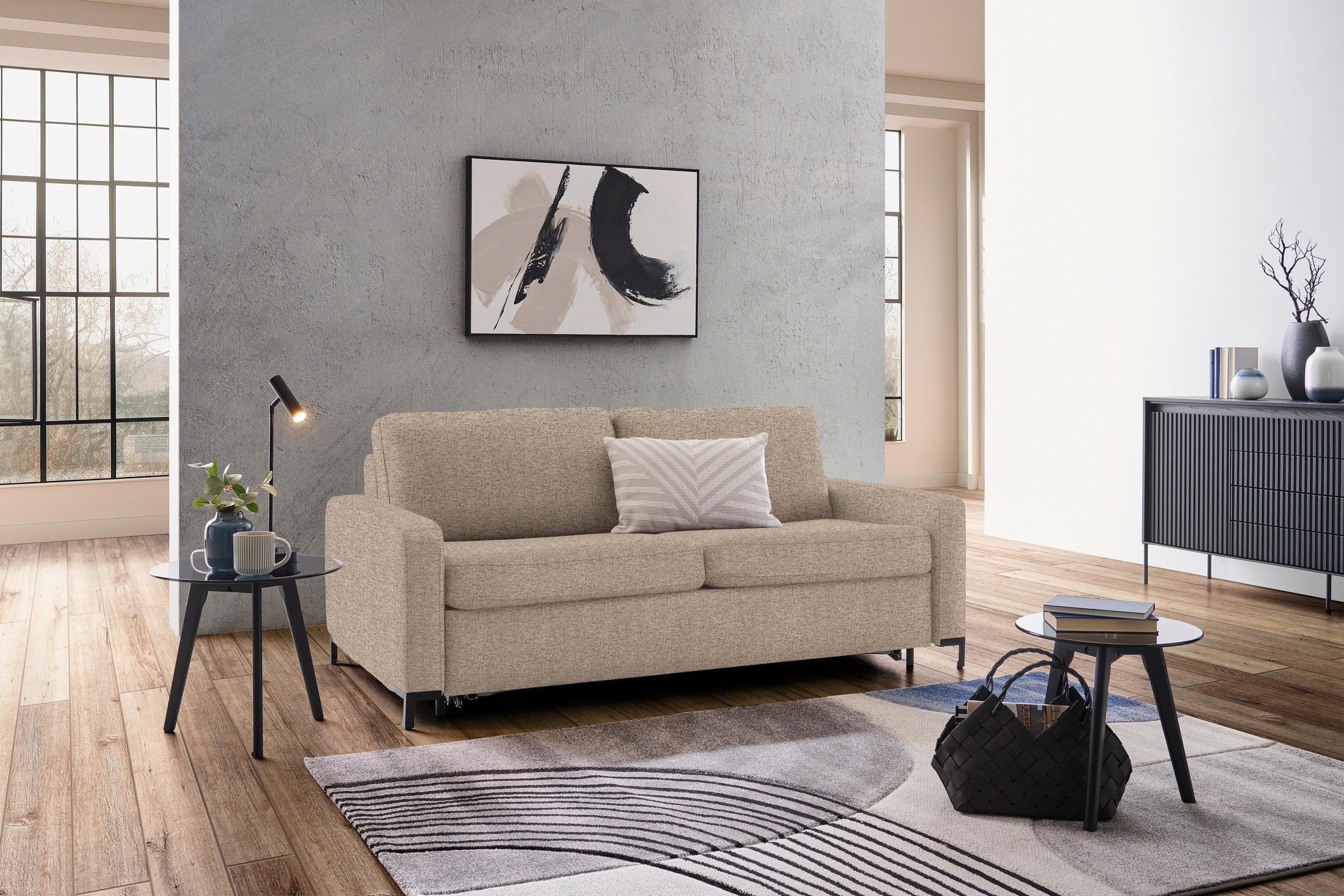 SCHLAFSOFA in Textil Hellbraun  - Hellbraun/Schwarz, Konventionell, Textil/Metall (187/84/97cm) - Welnova