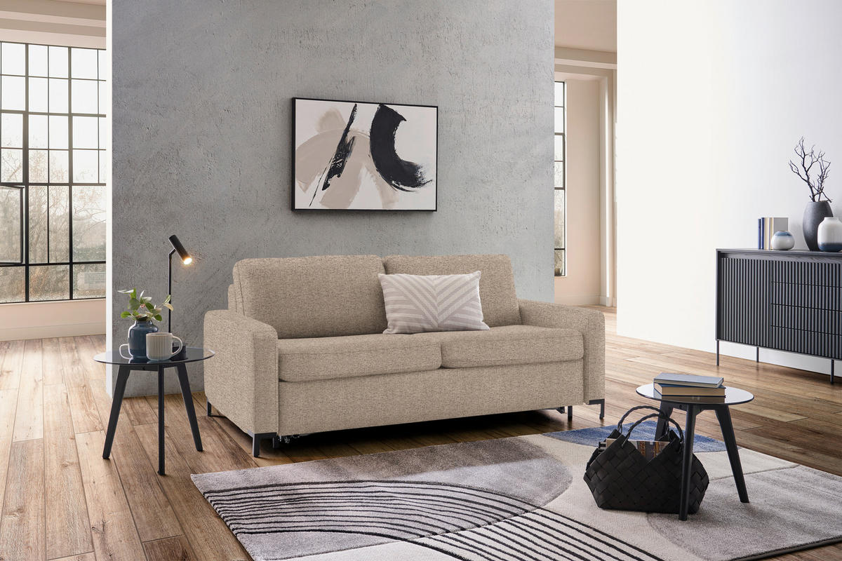 SCHLAFSOFA in Textil Hellbraun  - Hellbraun/Schwarz, Konventionell, Textil/Metall (187/84/97cm) - Welnova