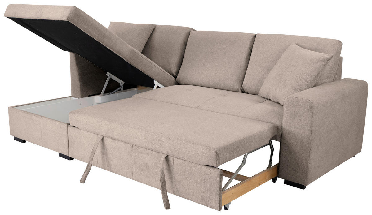 ECKSOFA LUKAS Hellbraun Struktur Zierkissen, Bettkasten  - Hellbraun, Trend, Textil (158/239cm) - P & B