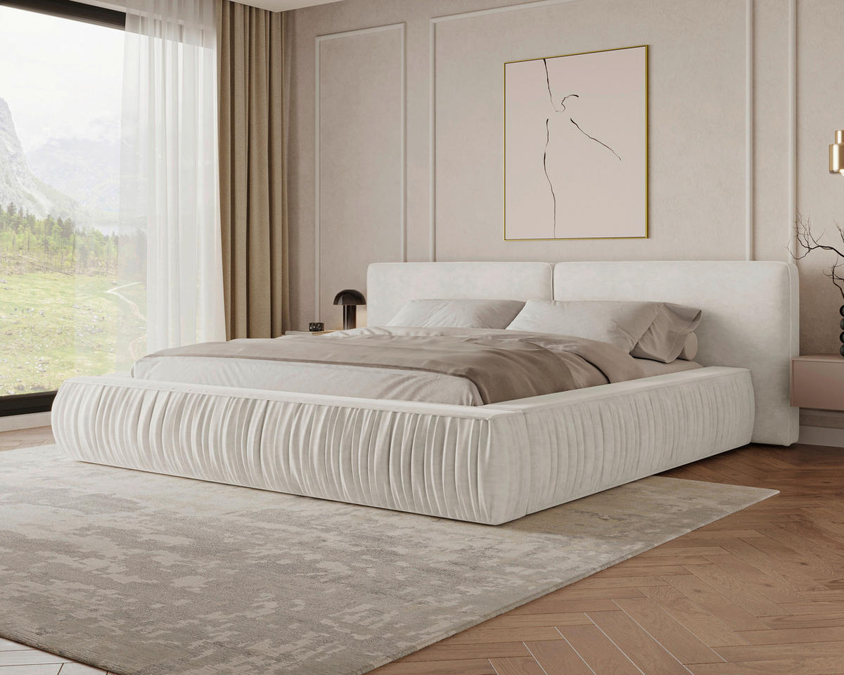 POLSTERBETT 180/200 cm,  in Creme, Lattenrost, Bettkasten,  - Creme/Schwarz, MODERN, Holz/Kunststoff (180/200cm) - Livetastic
