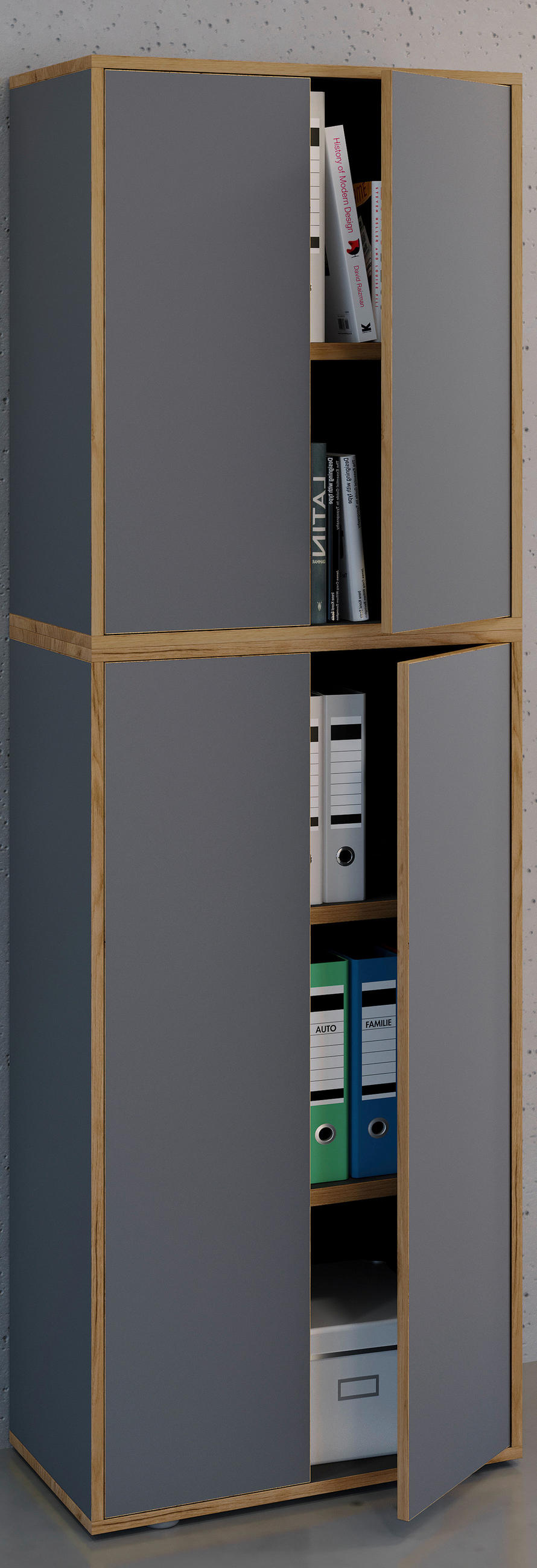IRATTARTÓ SZEKRÉNY - méztölgy színű/antracit, Design, faalapú anyag (60/183cm) - P & B