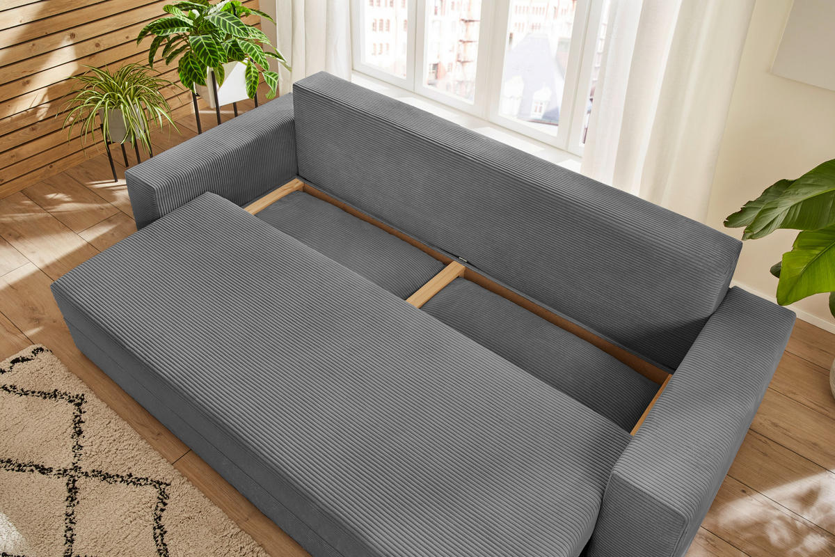 SCHLAFSOFA Cord Dunkelgrau  - Dunkelgrau/Schwarz, KONVENTIONELL, Kunststoff/Textil (240/72/95cm) - Carryhome