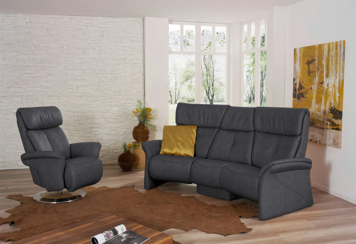 TRAPEZSOFA in Echtleder Dunkelgrau  - Dunkelgrau/Naturfarben, KONVENTIONELL, Leder/Holz (208/103/105cm) - Himolla Komfortklass