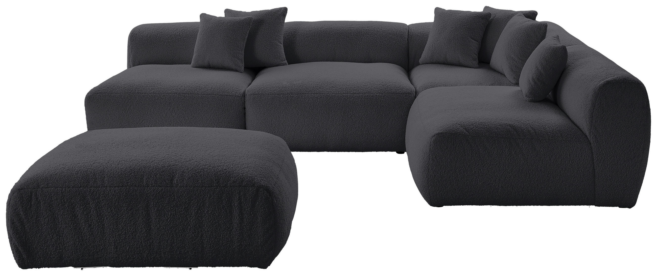 ECKSOFA inkl. Hocker Flachgewebe, Teddystoff Dunkelgrau  - Dunkelgrau, Trend, Textil (315/235cm) - Livetastic