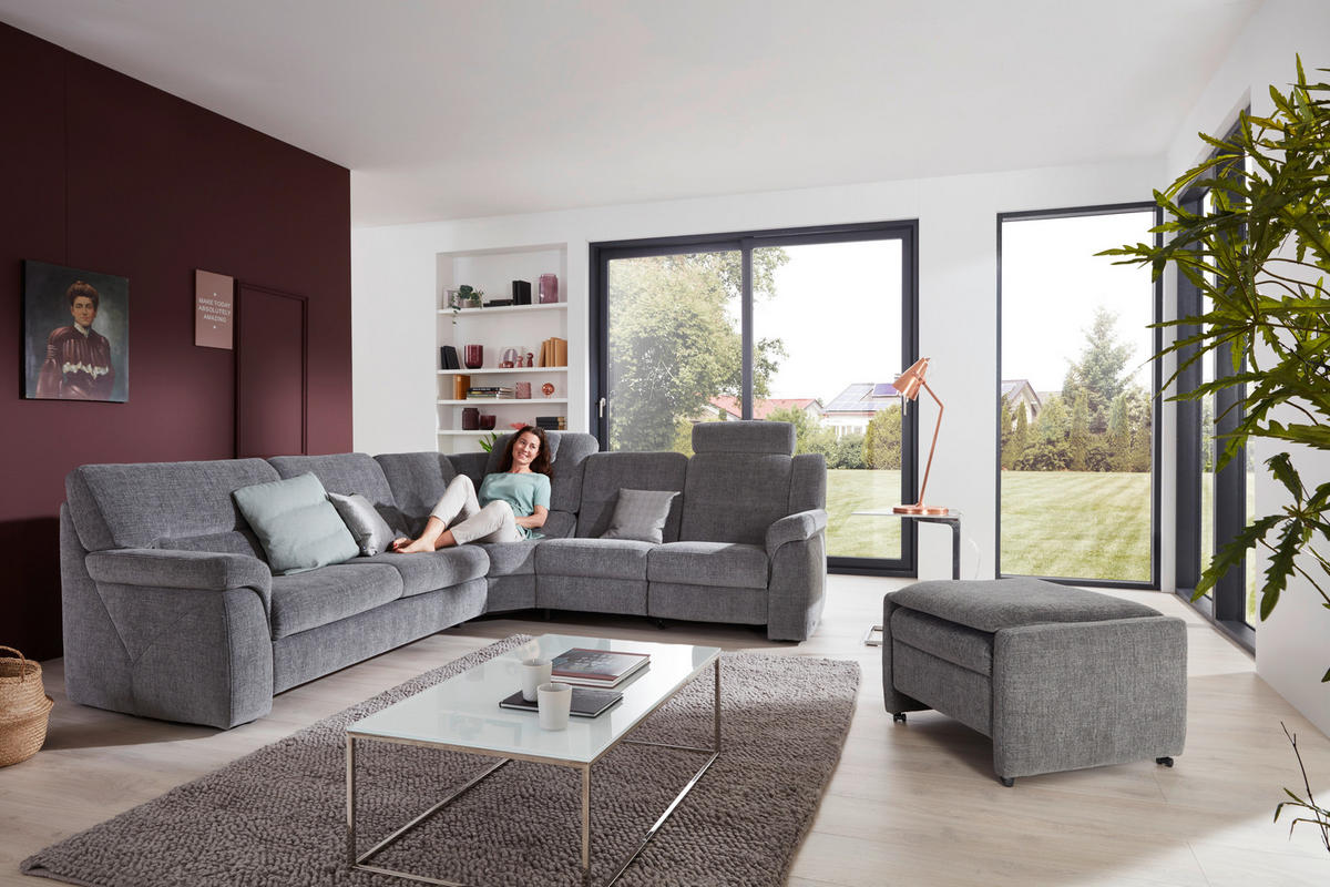 ECKSOFA in Chenille Grau  - Schwarz/Grau, Konventionell, Kunststoff/Textil (282/252cm) - Himolla