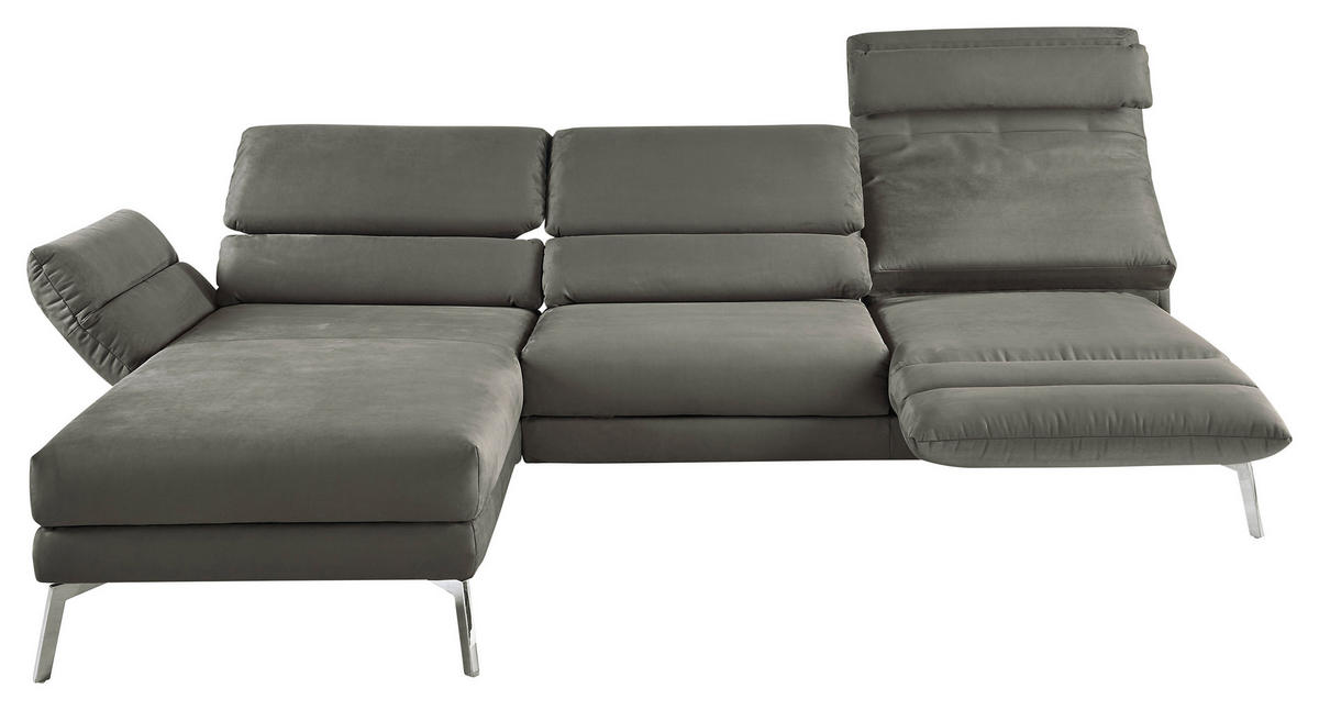 ECKSOFA in Mikrofaser Graphitfarben  - Chromfarben/Graphitfarben, Design, Textil/Metall (176-217/279-327cm) - Dieter Knoll