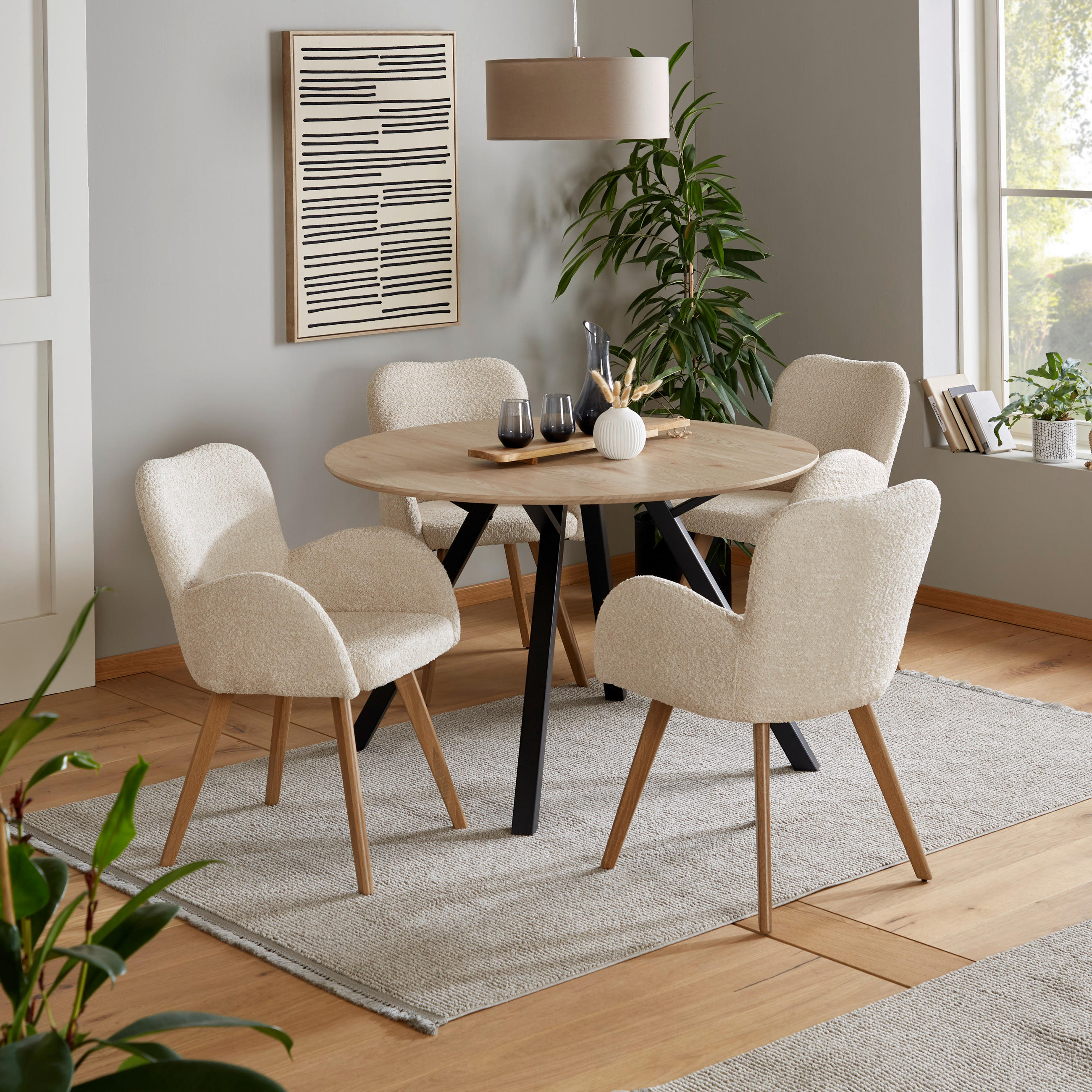 ARMLEHNSTUHL  in Bouclé, Teddystoff  - Eichefarben/Beige, MODERN, Textil/Metall (57/85/63cm) - MID.YOU