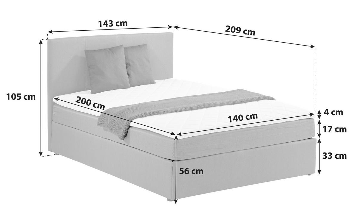 BOX KREVET    140/200 cm  - siva/crna, Konvencionalno, drvni materijal/tekstil (140/200cm) - P & B