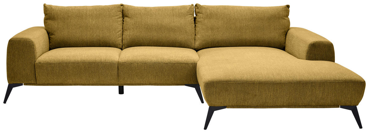ECKSOFA in Webstoff Dunkelgelb  - Dunkelgelb/Schwarz, Design, Textil/Metall (298/187cm) - Stylife