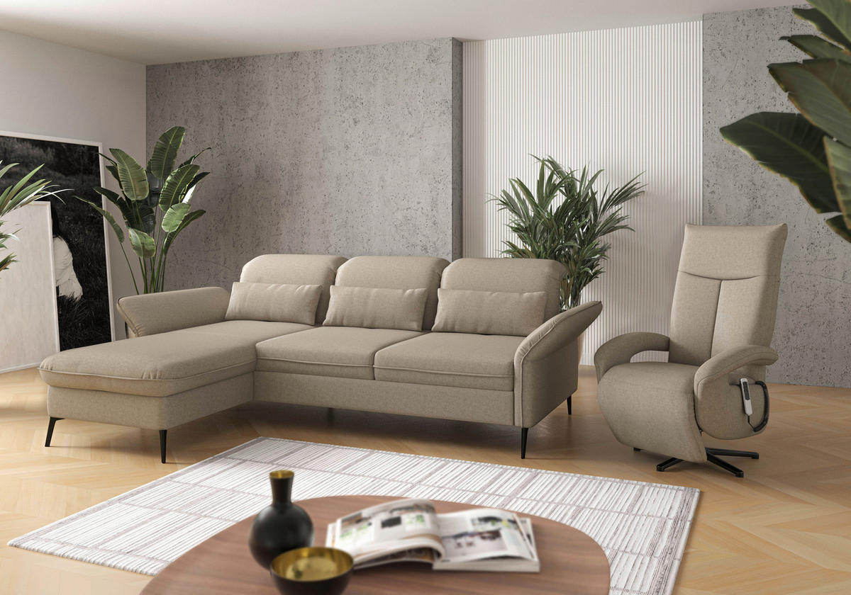 ECKSOFA in Flachgewebe Taupe  - Taupe/Schwarz, Konventionell, Textil/Metall (198/264cm) - Sit & More