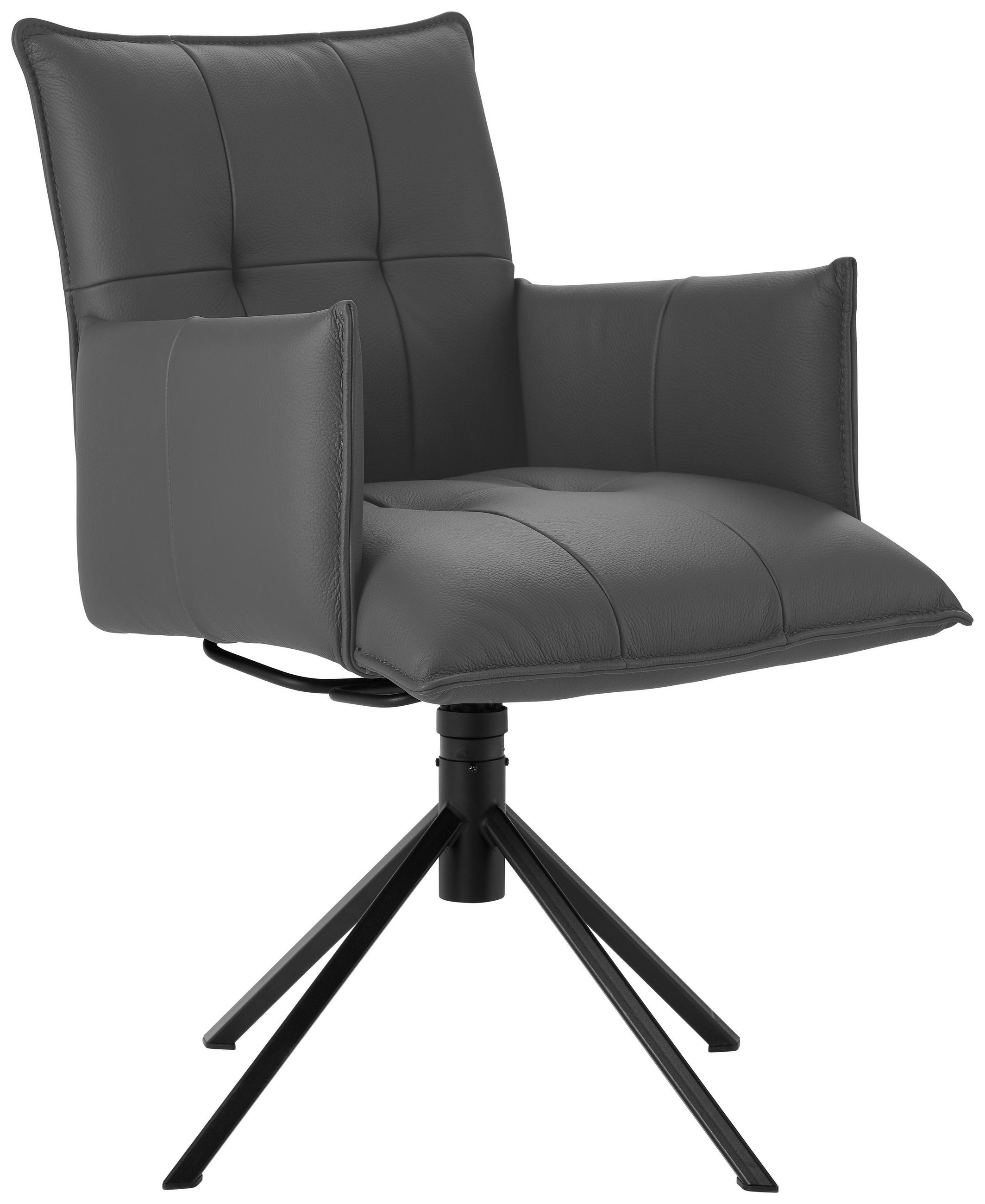 ARMLEHNSTUHL  in Echtleder pigmentiert  - Graphitfarben/Schwarz, Design, Leder/Metall (55/85/65cm) - Valnatura