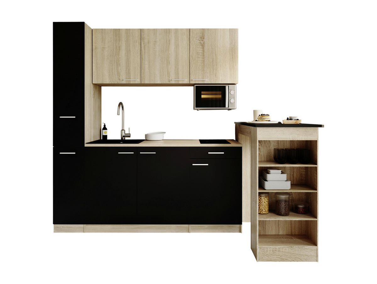 KUHINJSKI BLOK - črna/barve hrasta, Design, umetna masa/leseni material (180cm) - Respekta